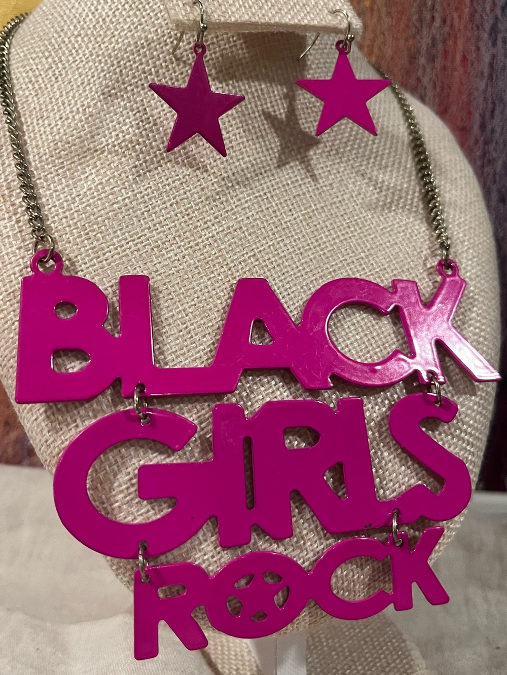 Pink "Black Girls Rock" Necklace & Star Earring Set - Women Accessories